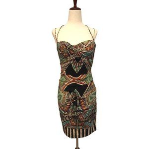 Nicole Miller Artelier Womens Dress 0 Sheath Tribal Print Sweetheart Sleeveless